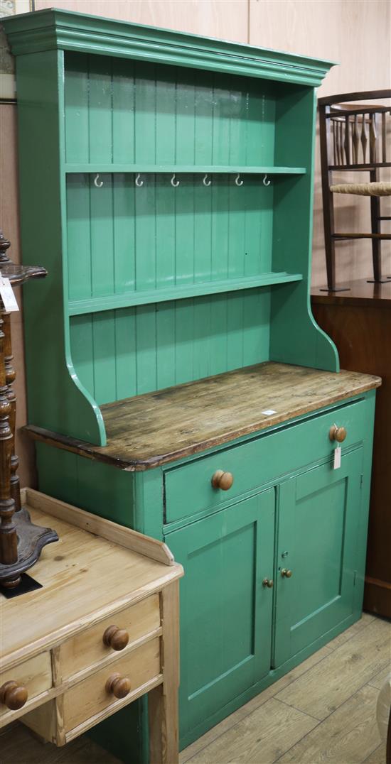 A Victorian painted pine dresser and rack, H.202cm